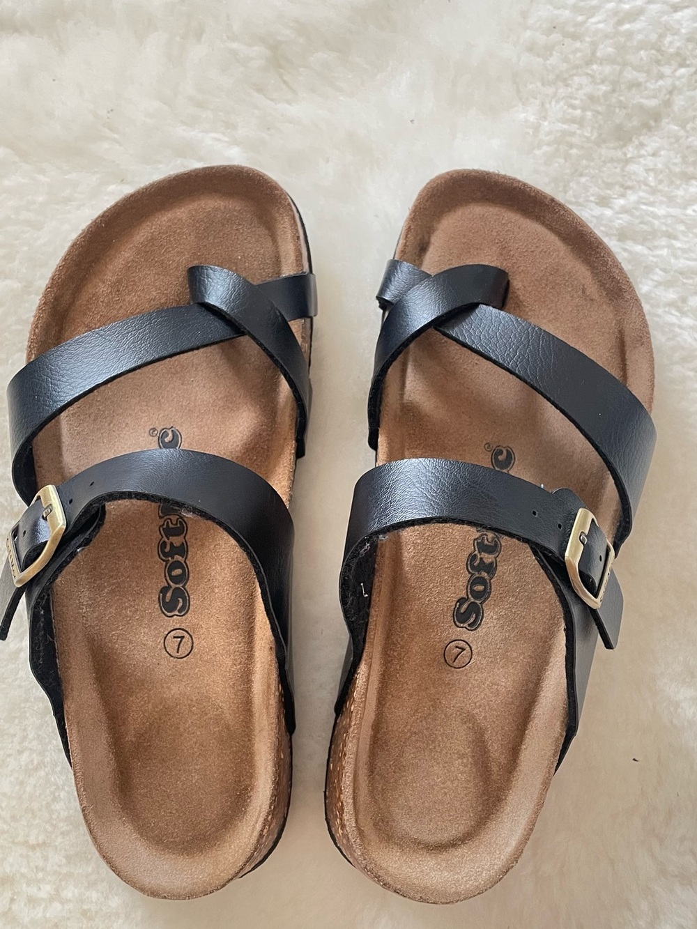 Black Strappy Women's Sandals with Gold Buckle (Like NEW)